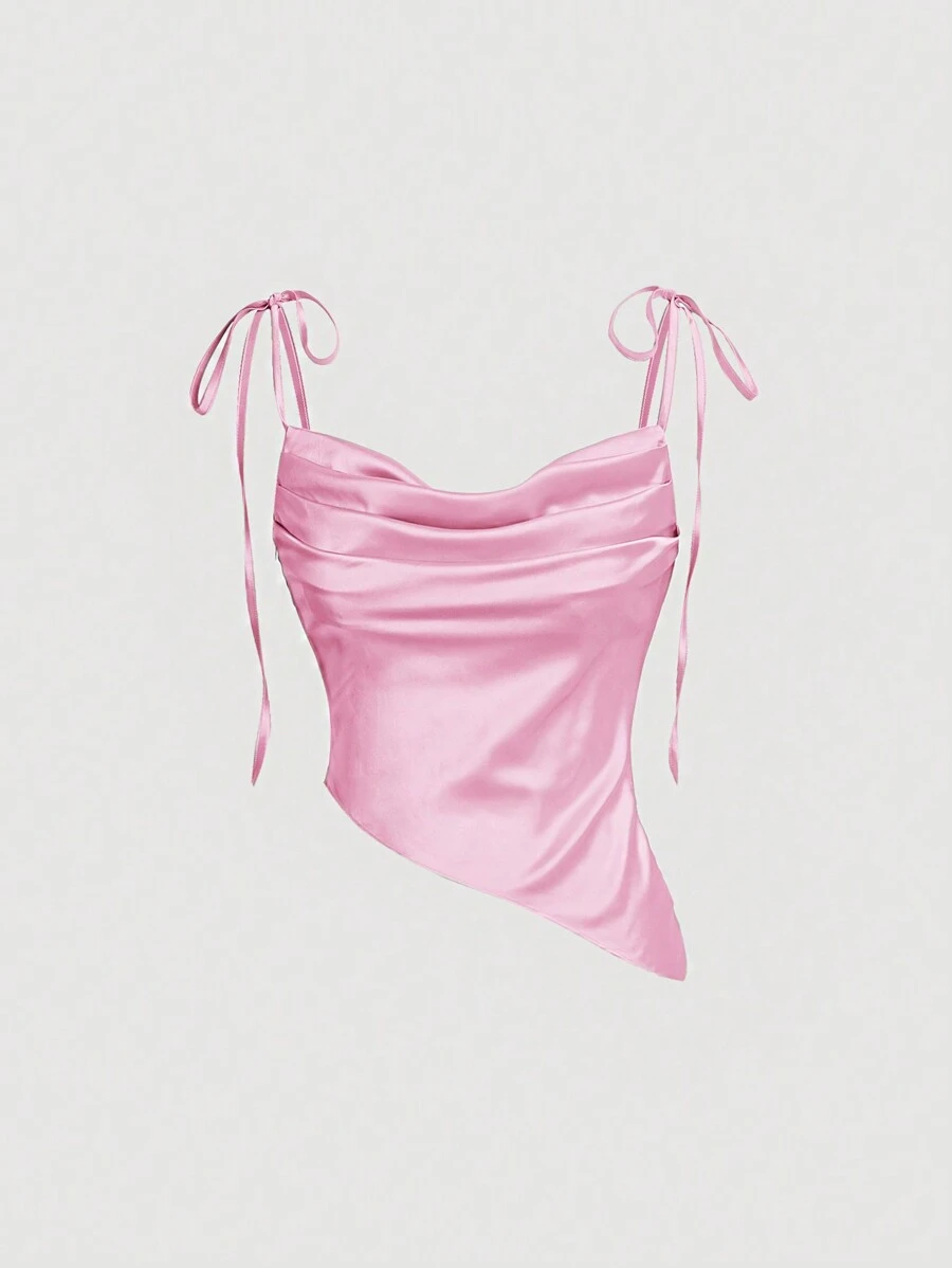 SHEIN MOD Áo Cami viền bất đối xứng dành cho nữ - Hồng - Xem 1