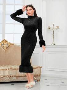Modelyn Women's Leopard Jacquard Frayed Edge Dress - Black - View 1