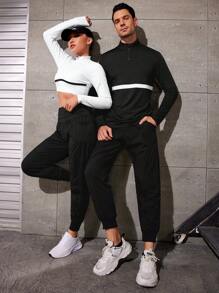 SHEIN Riding 男友风格男士撞色立领高尔夫衬衫