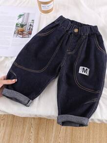 1 Paio di Jeans Casual in Colore Unito Senza Fodera Interna, Vestibilità Ampia, per Ragazzo, Adatto per Primavera e Autunno