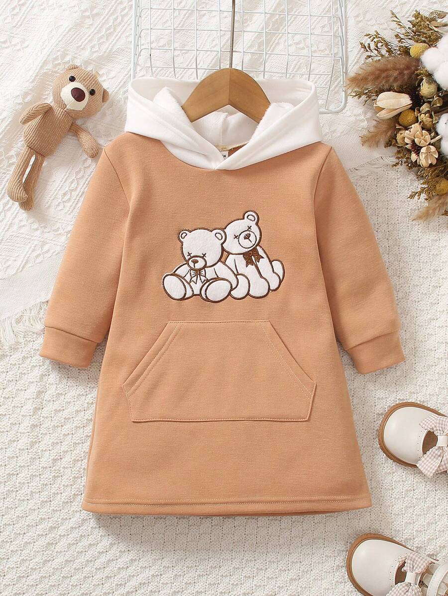 Girls' & Baby Girls' Thickened Patchwork Sweatshirt Dress With Sweet And Lovely Style - Apricot - View 1