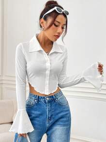 SHEIN EZwear Của phụ nữ Quần skinny Áo sơ mi Với chuông - trắng - Xem 3