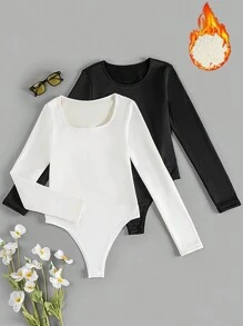 SHEIN LUNE 2入組保暖加絨長袖連體衣 - 彩色 - 查看 1