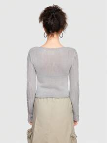 ROMWE Grunge Punk Thời gian rảnh rỗi Gợi cảm Thiết kế rỗng Đau khổ 2 trong1 Chặt Co giãn Của phụ nữ Áo len - Xám - Xem 3