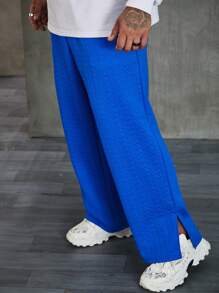 Manfinity Hypemode Pantalones De Chándal De Talla Grande Para Hombres Con Piernas Anchas Y Dobladillo Dividido - Azul - Ver 3