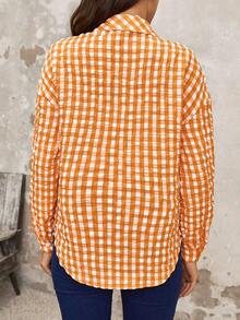 SHEIN LUNE Của phụ nữ Kẻ sọc In Túi vá Nút phía trước Áo sơ mi - Nhiều màu - Xem 2