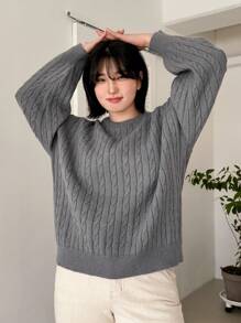 Dazy Petite Plus NỮ Màu thuần Vòng cổ Tay áo dài Áo chui đầu Áo len - Xám - Xem 1