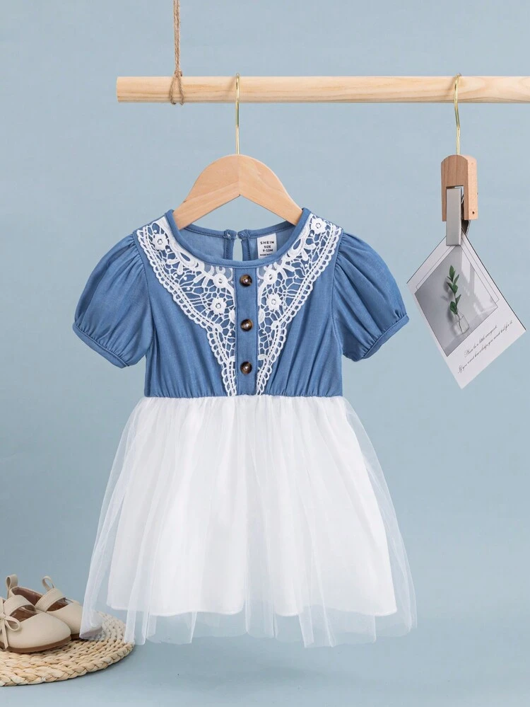 Stylish And Sweet Mesh Lace Dress For Baby Girl