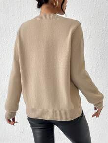 SHEIN Frenchy Ladies' Solid Color Round Neck Sweater - Camel - View 2