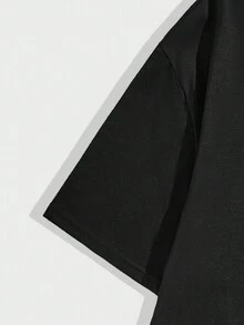 ROMWE MEN Goth Men's Short Sleeve T-shirt With Skull & Letter Printing - Black - View 4