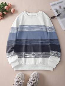 SHEIN LUNE Women's Color Block Striped Casual Long Sleeve Sweatshirt - Multicolor - View 5