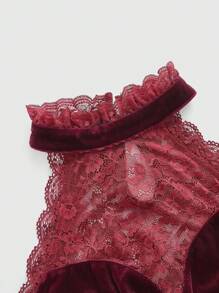 ROMWE PUNK Đầm Nút Tương phản ren Dây kéo màu trơn Buổi tiệc - Màu Đỏ Sâu - Xem 3