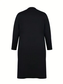 Plus Size Solid Color Front Open Bomber Jacket With Pockets