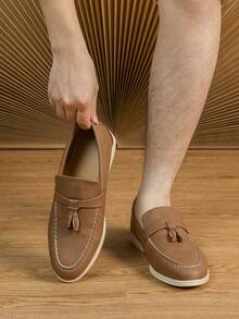 2023秋冬新款時尚英倫風男士樂福鞋商務/正裝透氣舒適鞋墊手工製作大尺碼43-46 - 棕色 - 查看 3