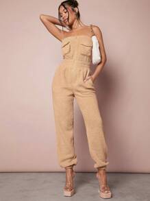 SHEIN Unity Jumpsuit met klepzak, teddybuis, ritssluiting en schuine zakken