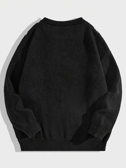 Goth Men Spider Web Pattern Pullover Sweater For Halloween, School