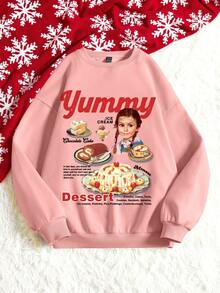 SHEIN EZwear 標語和人物圖案落肩袖運動衫 - 淺粉色 - 查看 3