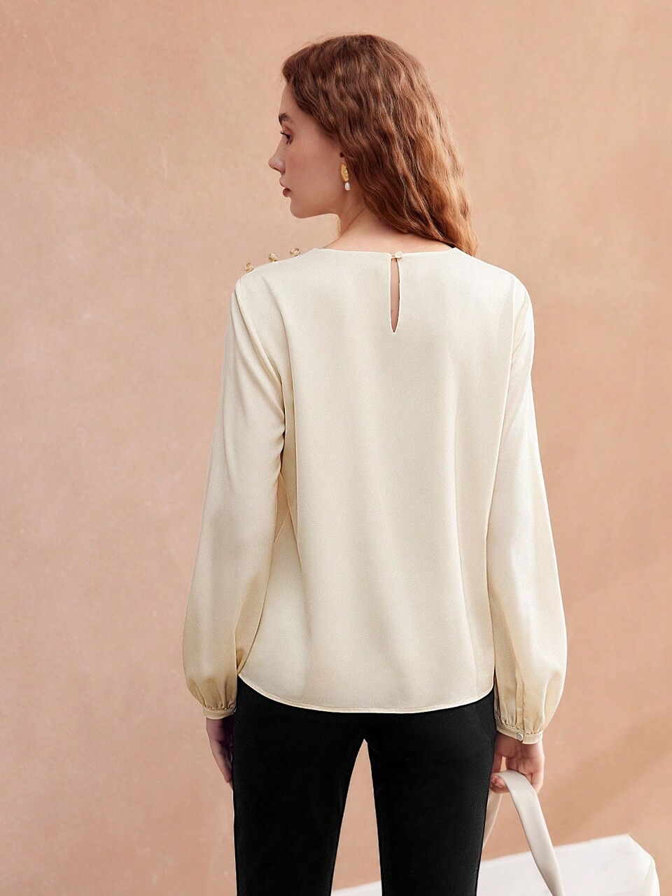 WOVEN WOMEN'S FOLDED PLEATED SOLID BLOUSE