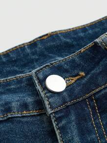 ROMWE Grunge Punk Women's Butterfly Design Embellishment Flared Denim Jeans - Blue - View 4