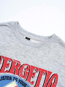 SHEIN EZwear Của phụ nữ Lỏng lẻo phù hợp Áo nỉ - Màu Xám nhạt - Xem 3