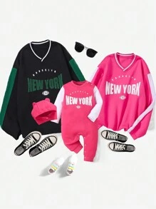 Infant Girls' Words Printed Colorblock Romper