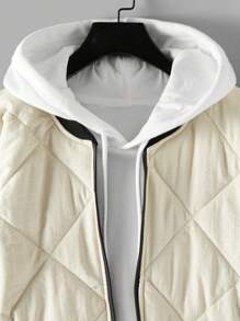 SHEIN Cottnline Men's Zipper Closure Stand Collar Baseball Collar Padded Jacket - Beige - View 3