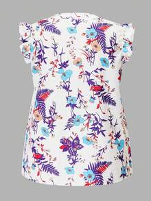 SHEIN LUNE Top De Talla Grande Con Escote De Pico, Estampado Floral Y Adornos De Volantes - Púrpura malva - Ver 2
