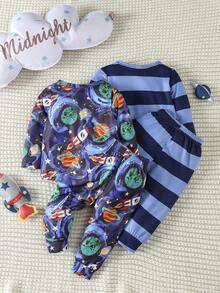 嬰兒男孩多件套可愛的卡通印花休閒秋季服裝 - 彩色 - 查看 2