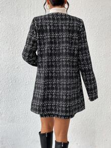 SHEIN ChicEase Single Button Black & White Decorated Two Piece Set - Black - View 2