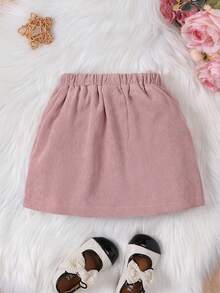 SHEIN Cô Gái Trẻ Màu thuần Love Thêu trái tim Chi tiết Nút Váy - Hồng - Xem 2