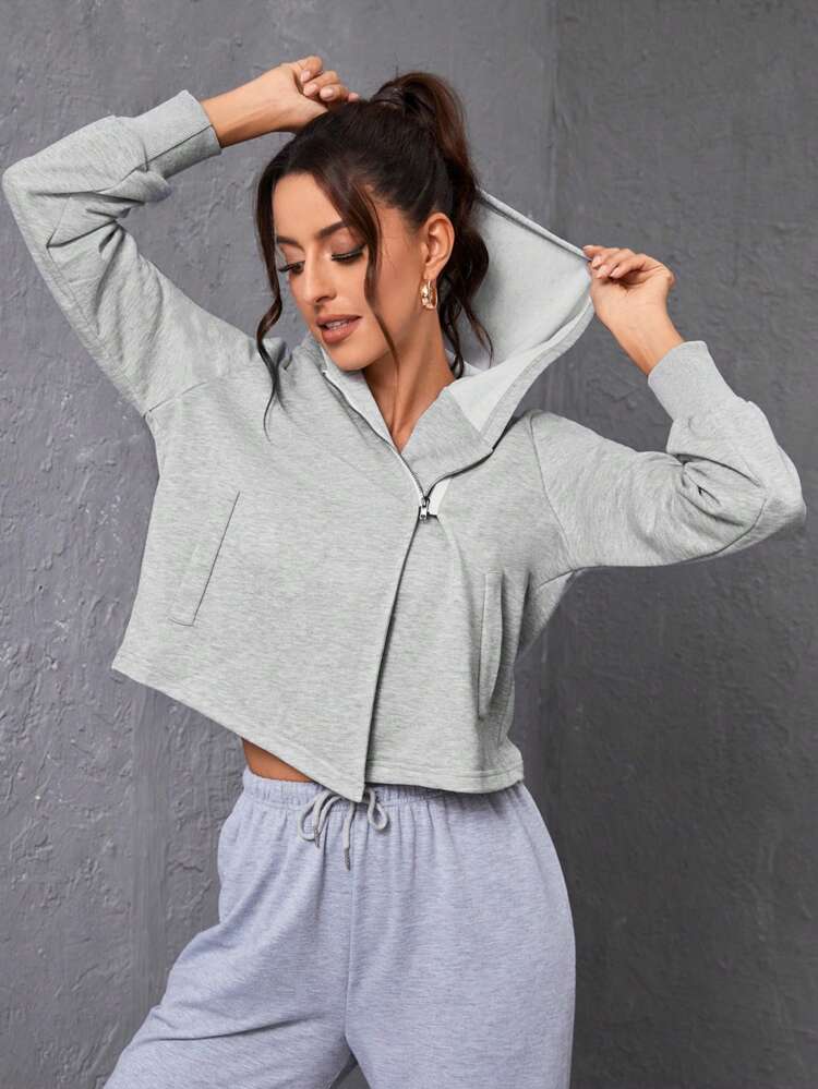 Solid Color Hooded Sports Jacket