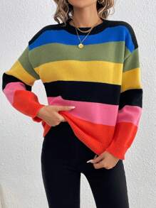 SHEIN Essnce Của phụ nữ Sọc Nhiều màu Áo len - Nhiều màu - Xem 4