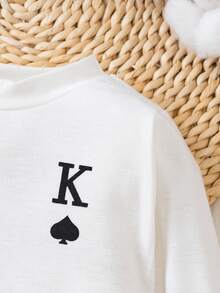 寶寶卡片圖案印花長袖上衣 - 白色 - 查看 3