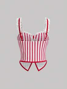 SHEIN MOD Striped Pattern Bowknot Design Cami Top Without Shirt - Red - View 2