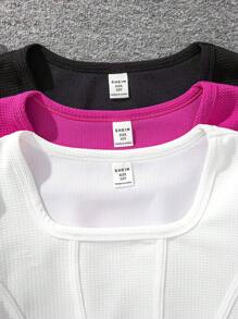 Bộ 3 áo thun dệt kim tay ngắn cổ vuông màu trơn thời trang cho bé gái tuổi teen. - Nhiều màu - Xem 3