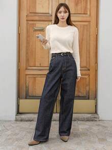 DAZY 女款純色修身圓領羅紋羈絆 T 卹 - 米色 - 查看 9