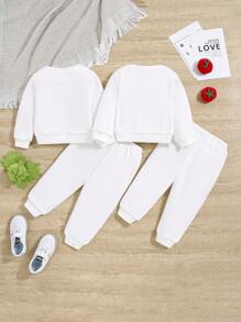 SHEIN Infant Girls' Casual Cute Vegetable Patterned Long Sleeve Sweatshirt And Pants 4pcs Set