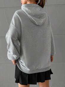 EURMUSE Letter Patched Drop Shoulder Drawstring Hoodie - Grey - View 2
