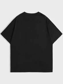 ROMWE MEN Goth Men's Short Sleeve T-shirt With Skull & Letter Printing - Black - View 2