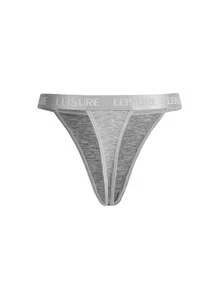 Braguitas De Tanga De Canalé Con Detalle De Letras Y Cinta Jacquard Para Mujer - Gris - Ver 2