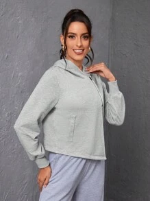 Menodora SHEIN Sport Menodora SHEIN Sport Solid Color Hooded Sports Jacket - Light Grey - View 7