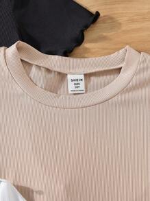 SHEIN Tween Girl 3 Stücke Basic-Kurzarm-T-Shirt