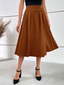 SHEIN MOD Women's Double-Breasted Skirt - Rust Brown - View 6