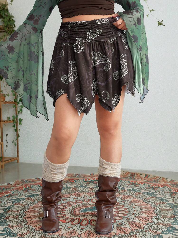 Plus Size Printed Pleated Skirt