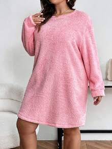 SHEIN Franclia 大尺碼女式落肩連身裙 - 粉色 - 查看 3