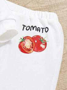 SHEIN Infant Girls' Casual Cute Vegetable Patterned Long Sleeve Sweatshirt And Pants 4pcs Set