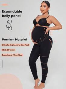 孕妇高腰紧身裤 - 黑色 - 查看 1