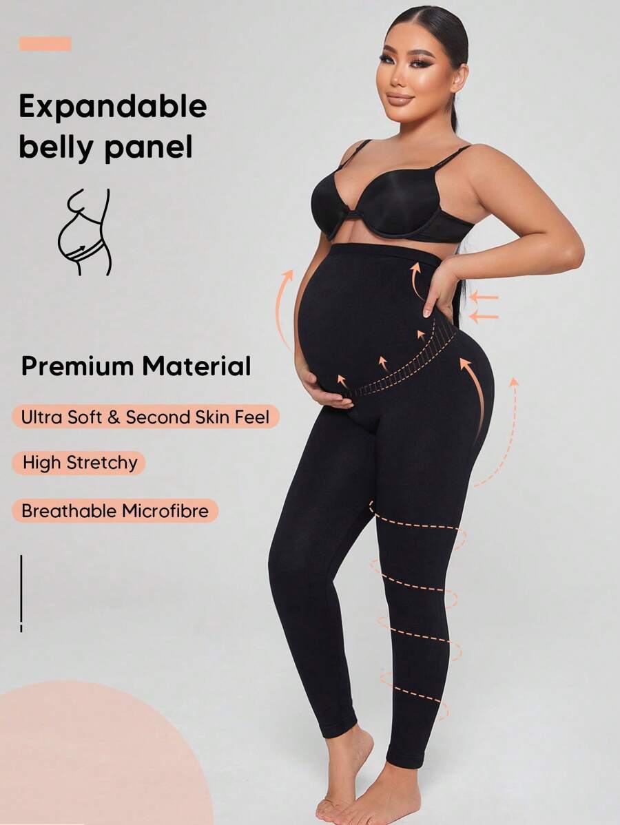 孕妇高腰紧身裤 - 黑色 - 查看 1