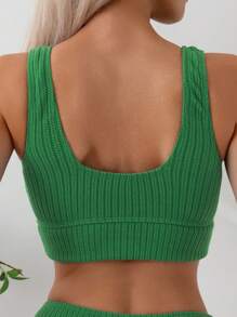 SHEIN Swim Summer Beach Solid Color Women's Sleeveless Bikini Top And Bottom Set - Green - View 4
