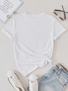 SHEIN LUNE 女士愛心圖案短袖t恤 - 白色 - 查看 3